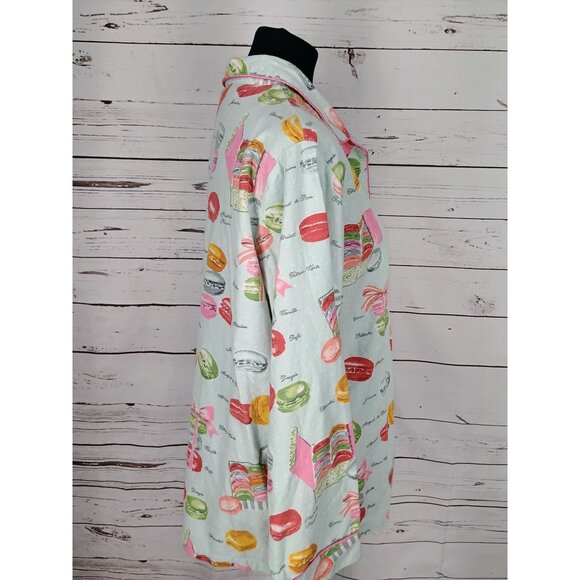 Nick & Nora "Macaroons" Flannel PJ Top Size XL Button Up‎ - Picture 2 of 7
